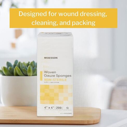 McKesson Woven Gauze Sponges, 16-Ply Non-Sterile, 100% Cotton, 4 in x 4 in, 200 per Pack, 1 Pack in Saudi Arabia