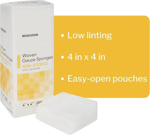 McKesson Woven Gauze Sponges, 16-Ply Non-Sterile, 100% Cotton, 4 in x 4 in, 200 per Pack, 1 Pack in Saudi Arabia