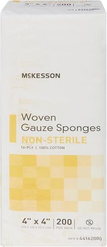 McKesson Woven Gauze Sponges, 16-Ply Non-Sterile, 100% Cotton, 4 in x 4 in, 200 per Pack, 1 Pack in Saudi Arabia