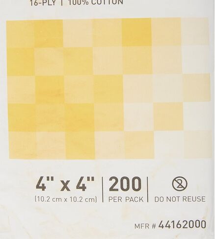 McKesson Woven Gauze Sponges, 16-Ply Non-Sterile, 100% Cotton, 4 in x 4 in, 200 per Pack, 1 Pack in Saudi Arabia