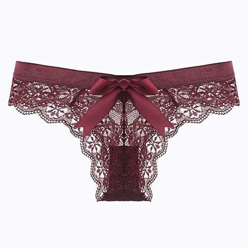 Women's Lace Bow Thongs T Back Low Waist Breathable Panties Sexy Seamless V-Shape Floral Lace tangas Red in Saudi Arabia