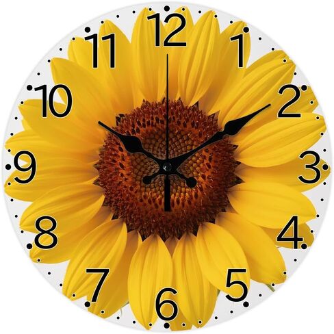 CHGCRAFT Sunflower Pattern Wall Clock Sunflower Non-Ticking Clock 12 Inch Round Decorative Clocks Printed Wall Clocks for Home Office Decoration in Saudi Arabia