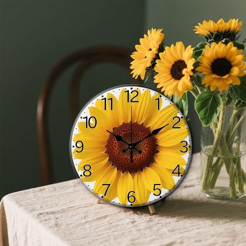 CHGCRAFT Sunflower Pattern Wall Clock Sunflower Non-Ticking Clock 12 Inch Round Decorative Clocks Printed Wall Clocks for Home Office Decoration in Saudi Arabia