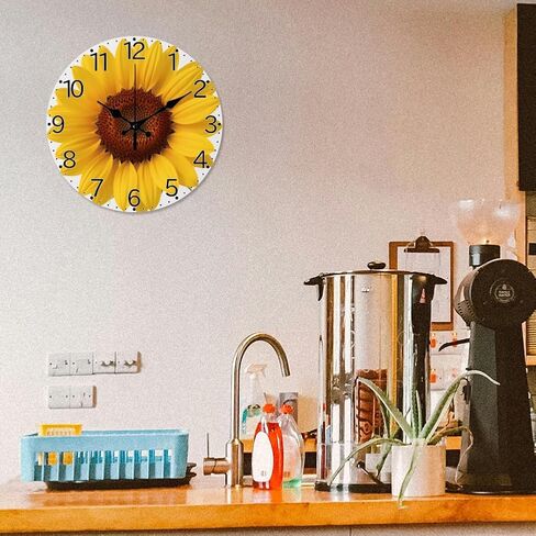 CHGCRAFT Sunflower Pattern Wall Clock Sunflower Non-Ticking Clock 12 Inch Round Decorative Clocks Printed Wall Clocks for Home Office Decoration in Saudi Arabia