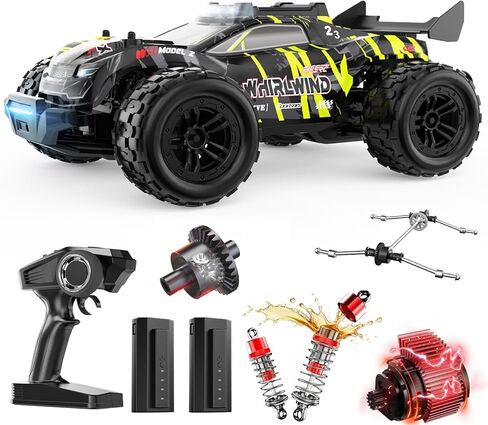 DEERC 1:14 Brushless RC Car for Adults, 43MPH 4WD Off-Road RC Truck with 7-Color LED Lights, Metal Oil Shocks, 2×7.4V High-Capacity Batteries, All-Metal Drivetrain, 3 Light Modes, 3S LiPo Compatible in Kuwait