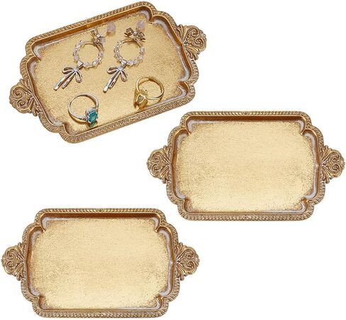 INFUNLY 3PCS Vintage Gold Jewelry Trays 5.7x3.3 Inches Antique Brass Jewelry Trays Small Jewelry Dish Ring Holder Baroque Moody Room Decor Birthday Wedding Christmas Gifts for Women in Saudi Arabia