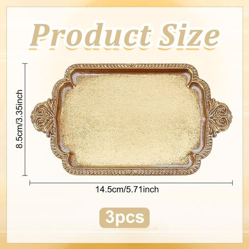 INFUNLY 3PCS Vintage Gold Jewelry Trays 5.7x3.3 Inches Antique Brass Jewelry Trays Small Jewelry Dish Ring Holder Baroque Moody Room Decor Birthday Wedding Christmas Gifts for Women in Saudi Arabia
