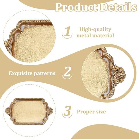 INFUNLY 3PCS Vintage Gold Jewelry Trays 5.7x3.3 Inches Antique Brass Jewelry Trays Small Jewelry Dish Ring Holder Baroque Moody Room Decor Birthday Wedding Christmas Gifts for Women in Saudi Arabia
