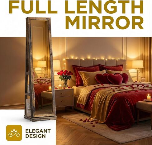 AGVOTK Full-Length Mirrored Jewelry Cabinet, Freestanding Lockable Jewelry Armoire Organizer for Necklaces, Rings & Earrings, Black (Rustic Brown) in Kuwait