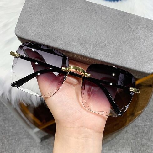 Frameless Large Frame Square Gradient Sunglasses Gradient Lenses UV400 Protective Women's Sunglasses in Saudi Arabia