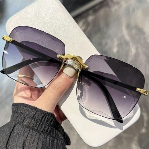 Frameless Large Frame Square Gradient Sunglasses Gradient Lenses UV400 Protective Women's Sunglasses in Saudi Arabia