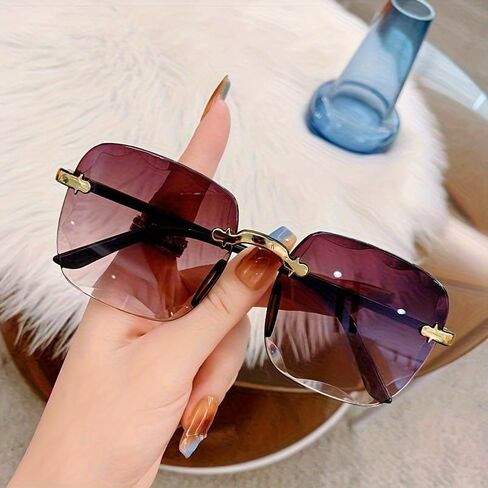 Frameless Large Frame Square Gradient Sunglasses Gradient Lenses UV400 Protective Women's Sunglasses in Saudi Arabia