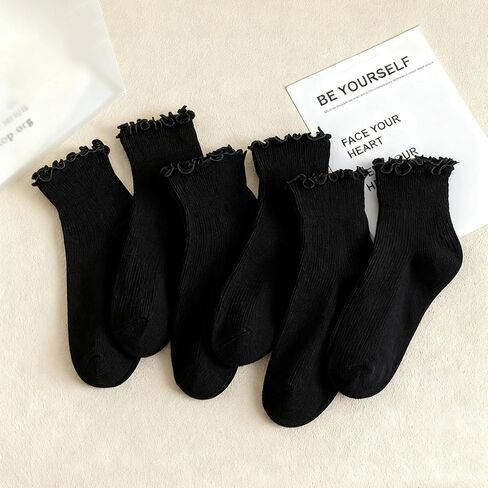 Womens Folded Floral Socks Set of 6 Pairs Soft Cotton Blend Ankle Socks in Saudi Arabia