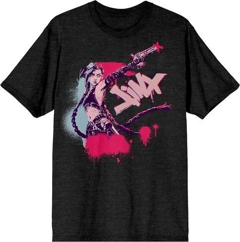Arcane Jinx Adult Black Heather Crew Neck Short Sleeve T-Shirt in Saudi Arabia