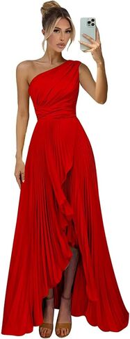 OGMVAUX One Shoulder Bridesmaid Dresses for Women Long Satin Pleated Formal Evening Dress with Slit in Saudi Arabia