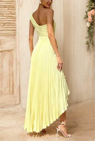 OGMVAUX One Shoulder Bridesmaid Dresses for Women Long Satin Pleated Formal Evening Dress with Slit in Saudi Arabia