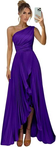 OGMVAUX One Shoulder Bridesmaid Dresses for Women Long Satin Pleated Formal Evening Dress with Slit in Saudi Arabia