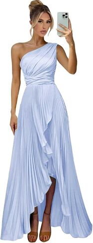 OGMVAUX One Shoulder Bridesmaid Dresses for Women Long Satin Pleated Formal Evening Dress with Slit in Saudi Arabia