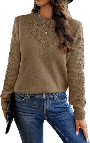 Women Fall Crew Neck Long Sleeve Slim Knitted Sweater Trendy Casual Fashion Pullover Sweaters in Saudi Arabia
