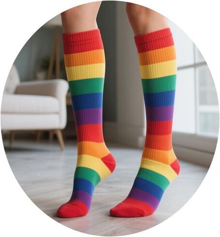 Rainbow Striped Knee Calf Socks for Women Long Stockings for Women Colorful High Socks for Sister Costume Accessories for Friend Birthday Gifts for Daughter Granddaughter 7.87 * 13.78 Inch in Saudi Arabia