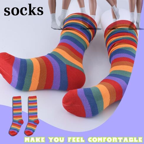 Rainbow Striped Knee Calf Socks for Women Long Stockings for Women Colorful High Socks for Sister Costume Accessories for Friend Birthday Gifts for Daughter Granddaughter 7.87 * 13.78 Inch in Saudi Arabia