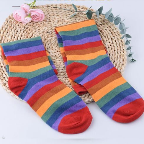 Rainbow Striped Knee Calf Socks for Women Long Stockings for Women Colorful High Socks for Sister Costume Accessories for Friend Birthday Gifts for Daughter Granddaughter 7.87 * 13.78 Inch in Saudi Arabia