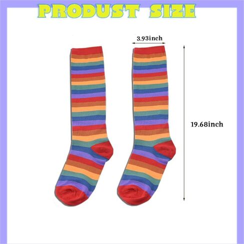 Rainbow Striped Knee Calf Socks for Women Long Stockings for Women Colorful High Socks for Sister Costume Accessories for Friend Birthday Gifts for Daughter Granddaughter 7.87 * 13.78 Inch in Saudi Arabia