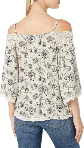 Angie Women's Printed Cold Shoulder Top with Lace and Tassels in Saudi Arabia