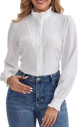 بلوزة نسائية أنيقة من MISMI برقبة كروشيه وأكمام طويلة وأزرار سفلية وقميص الخريف in Kuwait