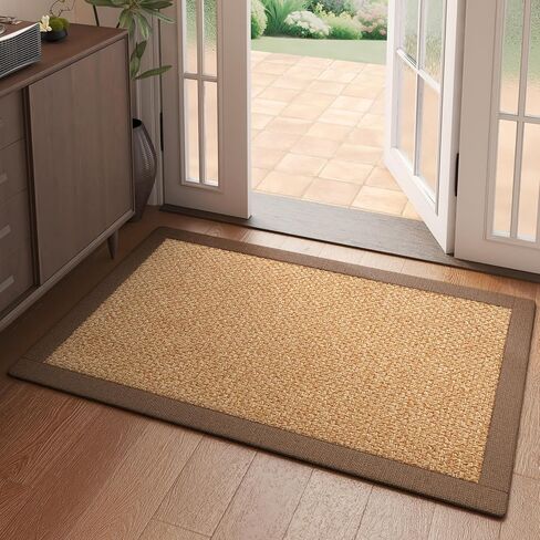 Hallway Washable Runner Rug 2x5 Kitchen Entryway Laundry Runner Rugs Boho Floor rug Farmhouse Living Room Floor Mat Soft Non Slip Backing Cotton Jute Like Woven Carpet for Bedroom Bathroom Brown in Saudi Arabia