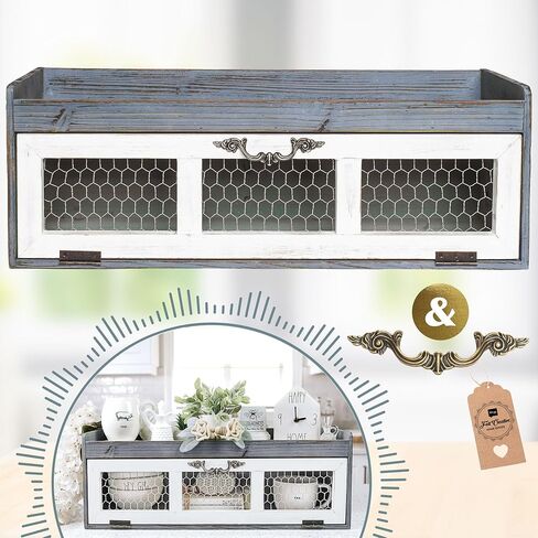 Felt Creative Home Goods Farmhouse Chicken Wire Countertop Shelving Organizer, Decorative Kitchen Pantry Storage Cabinet, Rustic Counter Storage Display, Country Kitchen Island Decor (Dusty Blue Gray) in Saudi Arabia