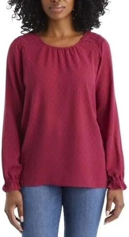 Jessica Simpson Women's Textured Polyester Blouse with Long Blouson Sleeves in Saudi Arabia