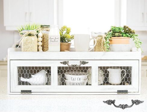 Felt Creative Home Goods Farmhouse Chicken Wire Countertop Shelving Organizer, Decorative Kitchen Pantry Storage Cabinet, Rustic Counter Storage Display, Country Kitchen Island Decor (Dusty Blue Gray) in Saudi Arabia