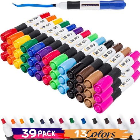 June Gold 32 Assorted Colored Dry Erase Whiteboard Markers, Fine/Bullet Tip, 2 sets of 13 Unique Colors With 8 Black Markers, Low Odor, Slim Barrel & Vivid Lines in Kuwait