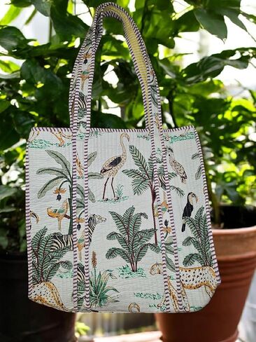 RamVicraft Cotton Handblock Print Women's Tote Bag Purse Shoulder Bag For Shopping & Grocery Stylish Large Bag Gift for Her in Saudi Arabia