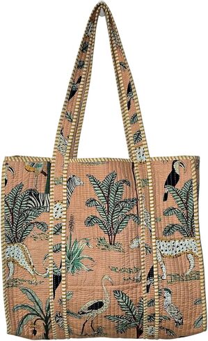 RamVicraft Cotton Handblock Print Women's Tote Bag Purse Shoulder Bag For Shopping & Grocery Stylish Large Bag Gift for Her in Saudi Arabia