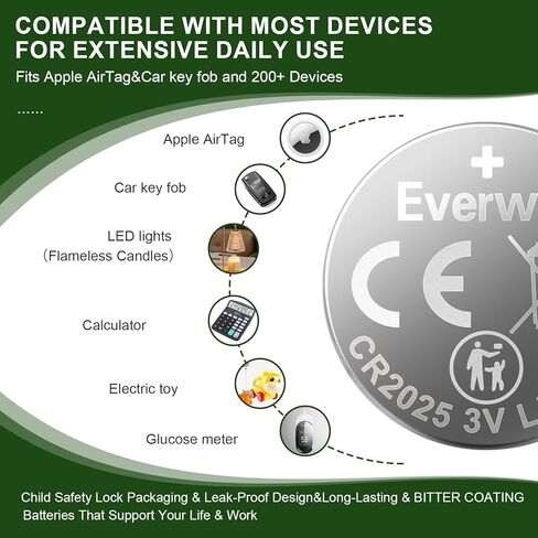 بطارية EVERWIN CR2025 مكونة من 10 قطع طلاء مرير آمن للأطفال، خلية عملة ليثيوم لبطاقة AirTag، مفتاح Fob، جهاز تحكم عن بعد، ساعة، جهاز قياس الجلوكوز in Saudi Arabia