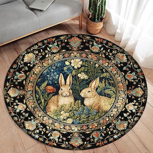 Orlco Art Cartoon Bunny Round Rug 24 Inches Machine Washable Round Bnuuy Area Rugs for Living Room Animal Nursery Rug Cute Rabbit Playroom Area Rug for Living Room in Saudi Arabia