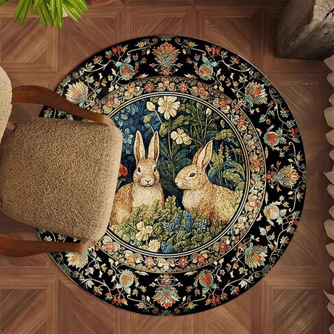 Orlco Art Cartoon Bunny Round Rug 24 Inches Machine Washable Round Bnuuy Area Rugs for Living Room Animal Nursery Rug Cute Rabbit Playroom Area Rug for Living Room in Saudi Arabia