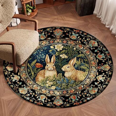 Orlco Art Cartoon Bunny Round Rug 24 Inches Machine Washable Round Bnuuy Area Rugs for Living Room Animal Nursery Rug Cute Rabbit Playroom Area Rug for Living Room in Saudi Arabia