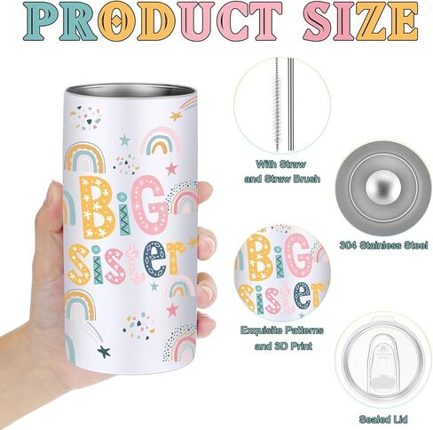 Sieral 4 Pcs Big Sister Gifts for Girls Cute Big Sister Makeup Bag 14oz Stainless Steel Tumbler Scrunchies Bracelet for Little Girls of Age 2-8 New Baby Birthday Baby Shower (Rainbow, Multicolor) in Saudi Arabia