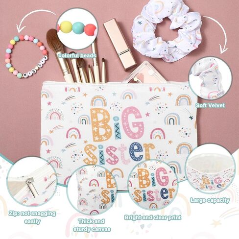 Sieral 4 Pcs Big Sister Gifts for Girls Cute Big Sister Makeup Bag 14oz Stainless Steel Tumbler Scrunchies Bracelet for Little Girls of Age 2-8 New Baby Birthday Baby Shower (Rainbow, Multicolor) in Saudi Arabia