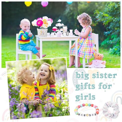 Sieral 4 Pcs Big Sister Gifts for Girls Cute Big Sister Makeup Bag 14oz Stainless Steel Tumbler Scrunchies Bracelet for Little Girls of Age 2-8 New Baby Birthday Baby Shower (Rainbow, Multicolor) in Saudi Arabia