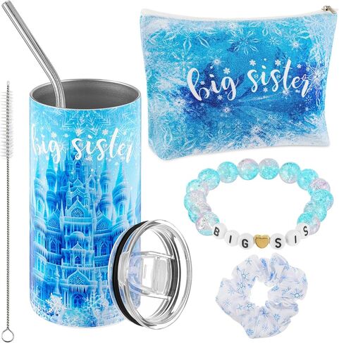 Sieral 4 Pcs Big Sister Gifts for Girls Cute Big Sister Makeup Bag 14oz Stainless Steel Tumbler Scrunchies Bracelet for Little Girls of Age 2-8 New Baby Birthday Baby Shower (Rainbow, Multicolor) in Saudi Arabia