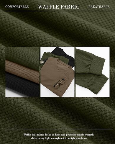Neer 3 Pack رجالية كبيرة وطويلة الوافل الحرارية قمصان طويلة الأكمام الخامس الرقبة بلايز عادية البلوز متماسكة قميص مع جيوب in Saudi Arabia