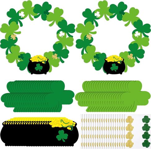 Engrowtic 24 Sets St. Patrick's Day Wreath Crafts Kits Shamrock Ornament Craft Irish Shamrock Decorations Lucky Clover Crafts for Kids Classroom DIY Home Activities Party Favors in Saudi Arabia
