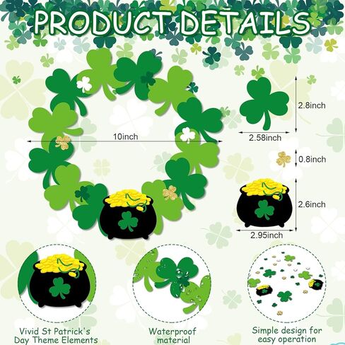 Engrowtic 24 Sets St. Patrick's Day Wreath Crafts Kits Shamrock Ornament Craft Irish Shamrock Decorations Lucky Clover Crafts for Kids Classroom DIY Home Activities Party Favors in Saudi Arabia