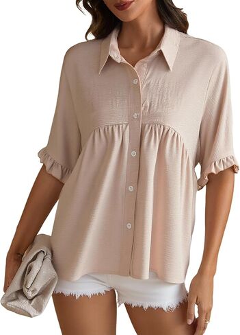 winkbay Women's Peplum Babydoll Tops Summer Ruffle Sleeve Button Down Dressy Casual Blouses in Saudi Arabia