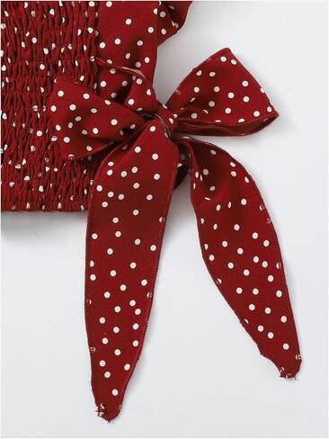 RoseSeek Women's Bow Tie Polka Dots Crop Blouse Wrap V Neck Ruffle Cap Sleeve Shirred Shirt in Saudi Arabia