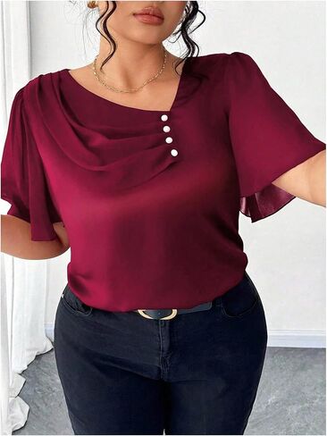 Floerns Women's Plus Size Elegant Short Sleeve Blouse Tops Asymmetrical Neck Dressy Casual Shirts in Saudi Arabia